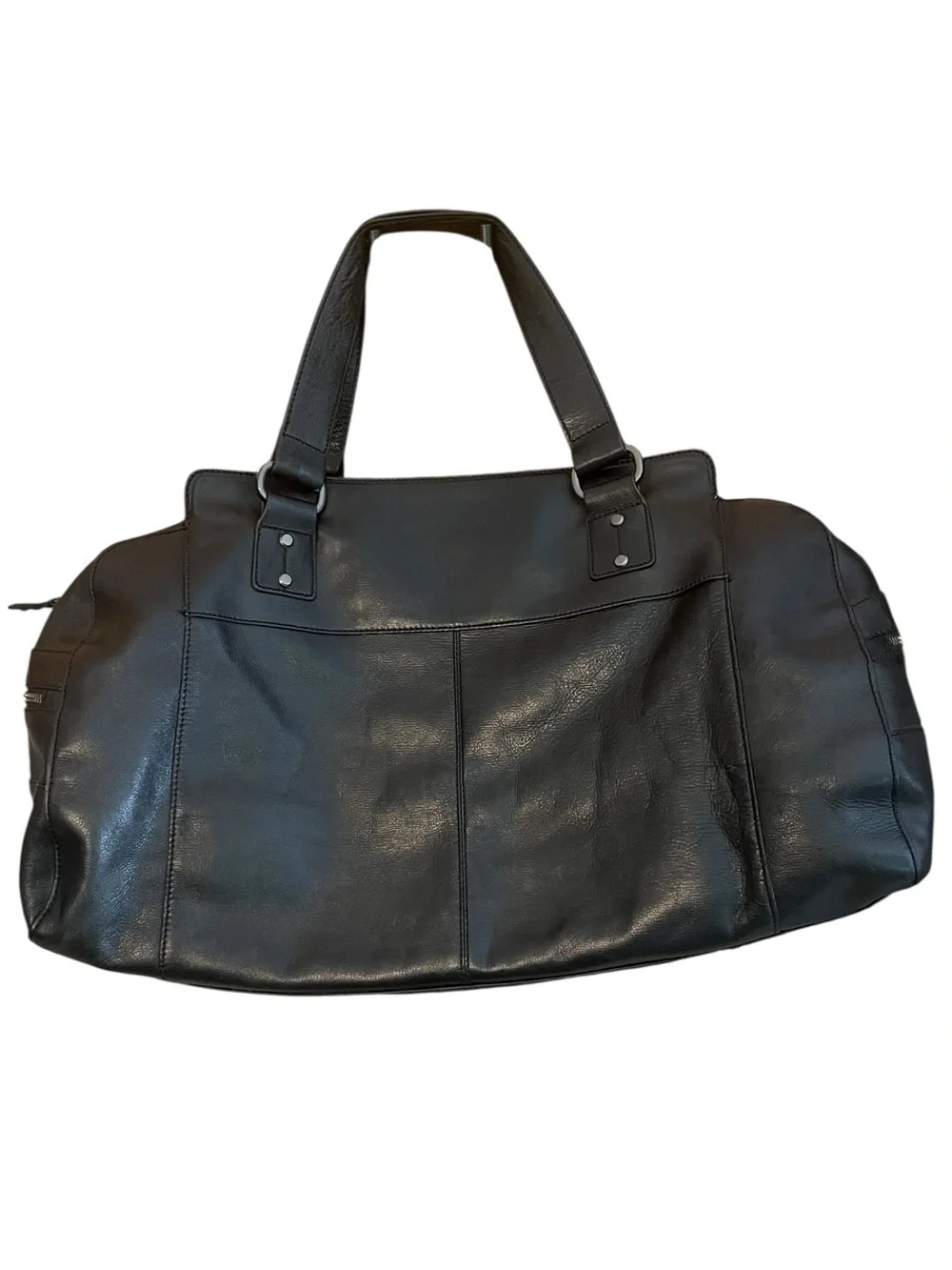 Vintage Fossil Brand Black Leather Weekender Duffel Bag